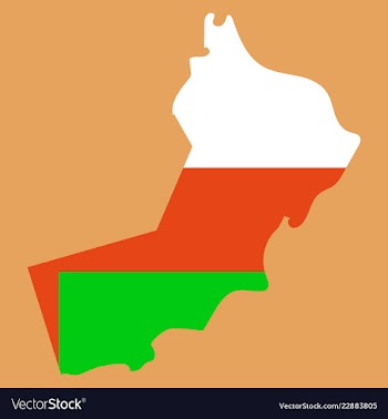 Flag of sultanate of oman overlaid on outline map vector image