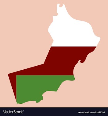 Flag of sultanate of oman overlaid on outline map vector image