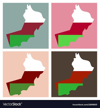 Flag of sultanate of oman overlaid on outline map vector image
