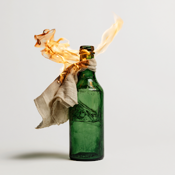 Flaming Handkerchief in Green Bottle