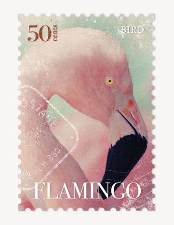 Flamingo postage stamp, animal collage | Free PSD - rawpixel
