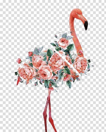 Flamingo Women and Birds Art Canvas print Printmaking, Watercolor flamingo, pink flamingo illustration transparent background PNG clipart