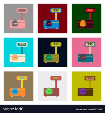 Flat assembly icons of cash machine sale discounts vector image