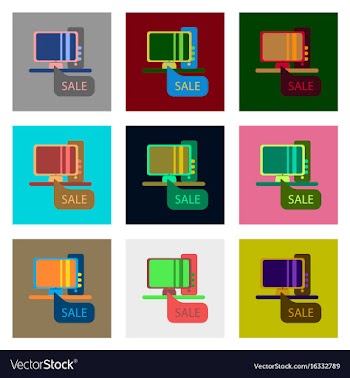 Flat assembly icons of computer sale online buying vector image