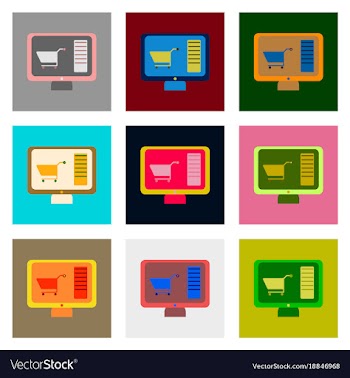 Flat assembly icons of computer sale online buying vector image