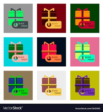 Flat assembly icons of gift box black friday vector image