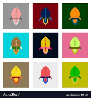 Flat assembly icons of sale rocket vector image