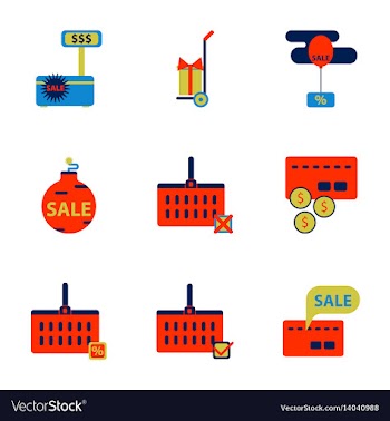 Flat assembly icons of set gifts and discounts vector image