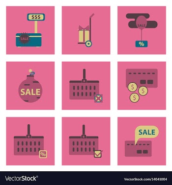Flat assembly icons of set gifts and discounts vector image