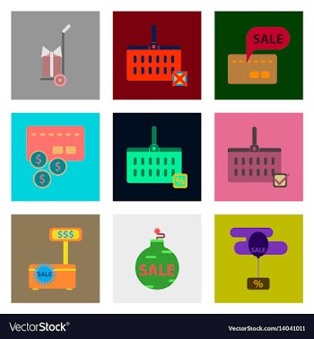 Flat assembly icons of set gifts and discounts vector image