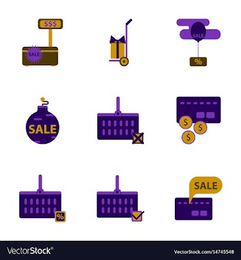 Flat assembly icons of set gifts and discounts vector image