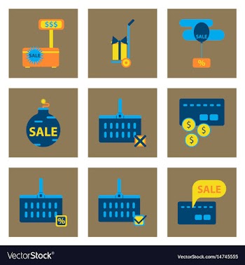 Flat assembly icons of set gifts and discounts vector image