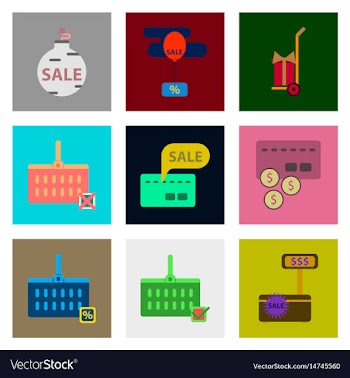 Flat assembly icons of set gifts and discounts vector image