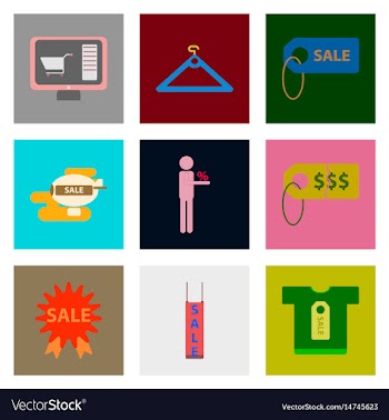 Flat assembly icons of set gifts and discounts vector image