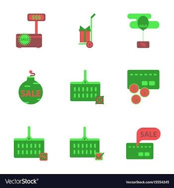 Flat assembly icons of set gifts and discounts vector image