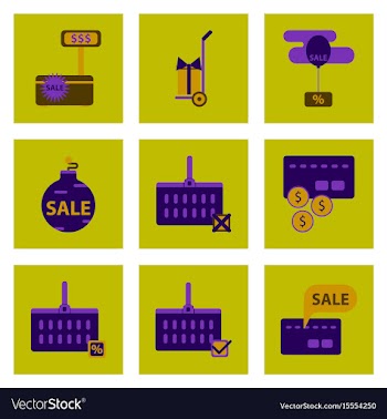 Flat assembly icons of set gifts and discounts vector image
