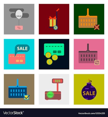 Flat assembly icons of set gifts and discounts vector image