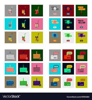 Flat assembly icons of set gifts and discounts vector image