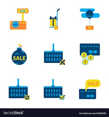 Flat assembly icons of set gifts and discounts vector image