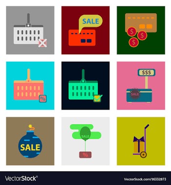 Flat assembly icons of set gifts and discounts vector image