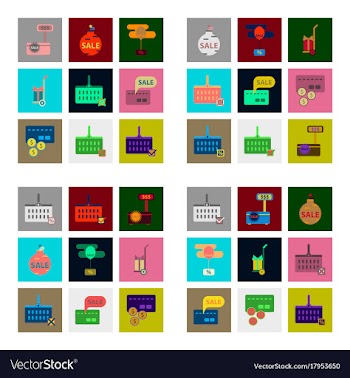 Flat assembly icons of set gifts and discounts vector image