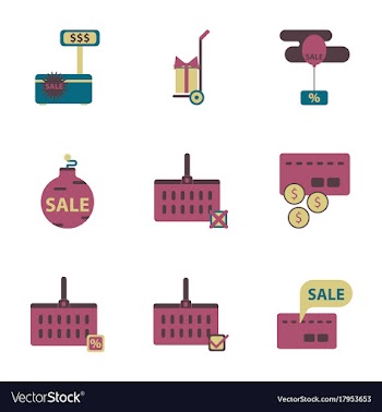 Flat assembly icons of set gifts and discounts vector image