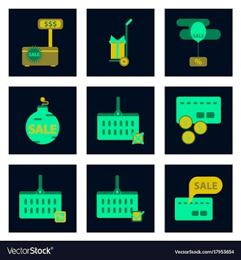 Flat assembly icons of set gifts and discounts vector image