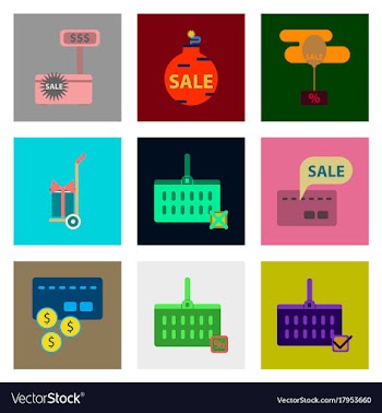 Flat assembly icons of set gifts and discounts vector image