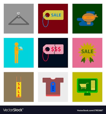 Flat assembly icons of set gifts and discounts vector image