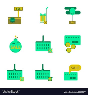 Flat assembly icons of set gifts and discounts vector image