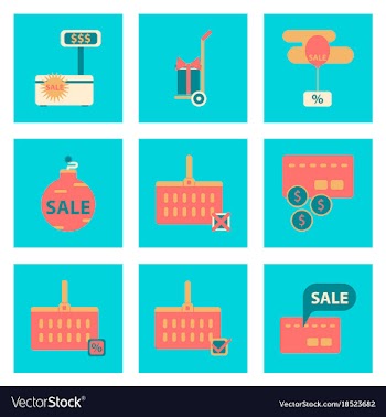 Flat assembly icons of set gifts and discounts vector image