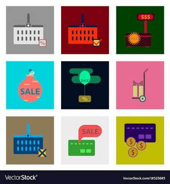 Flat assembly icons of set gifts and discounts vector image