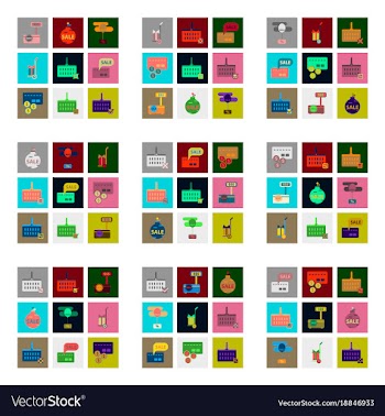 Flat assembly icons of set gifts and discounts vector image