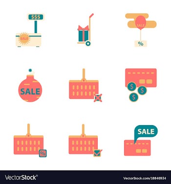 Flat assembly icons of set gifts and discounts vector image