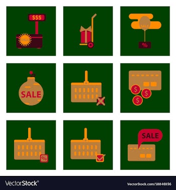 Flat assembly icons of set gifts and discounts vector image