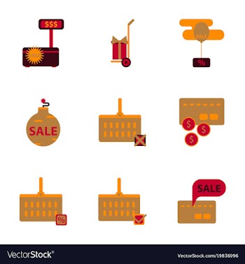 Flat assembly icons of set gifts and discounts vector image