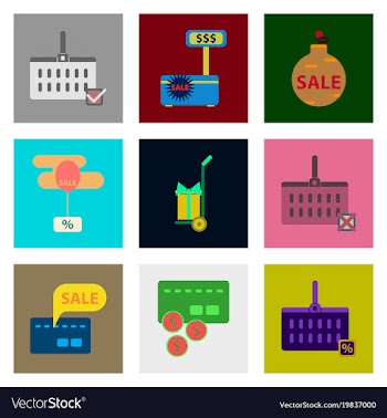 Flat assembly icons of set gifts and discounts vector image