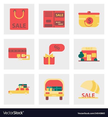 Flat assembly icons of set of gifts and discounts vector image