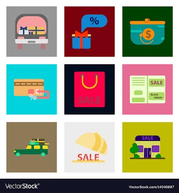 Flat assembly icons of set of gifts and discounts vector image