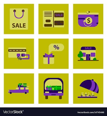 Flat assembly icons of set of gifts and discounts vector image