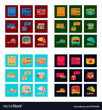 Flat assembly icons of set of gifts and discounts vector image