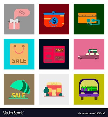 Flat assembly icons of set of gifts and discounts vector image