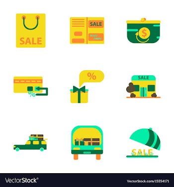 Flat assembly icons of set of gifts and discounts vector image