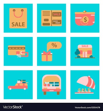 Flat assembly icons of set of gifts and discounts vector image