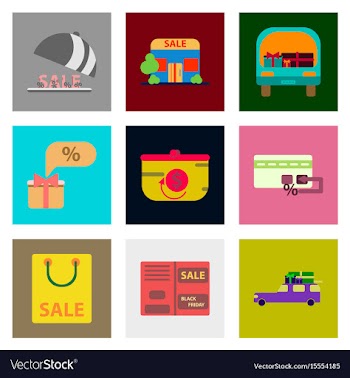 Flat assembly icons of set of gifts and discounts vector image