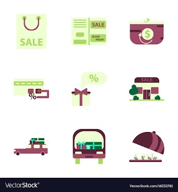 Flat assembly icons of set of gifts and discounts vector image