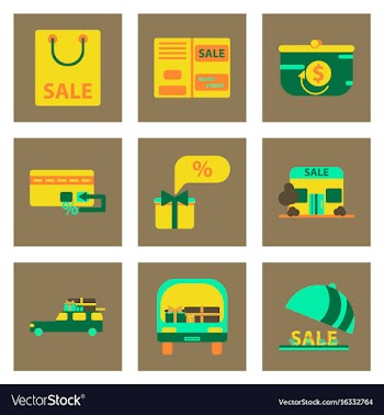 Flat assembly icons of set of gifts and discounts vector image