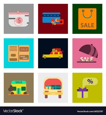 Flat assembly icons of set of gifts and discounts vector image