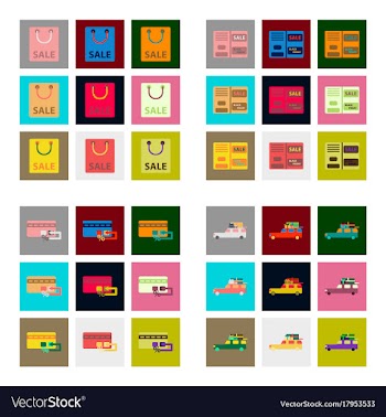 Flat assembly icons of set of gifts and discounts vector image