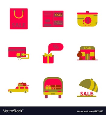 Flat assembly icons of set of gifts and discounts vector image